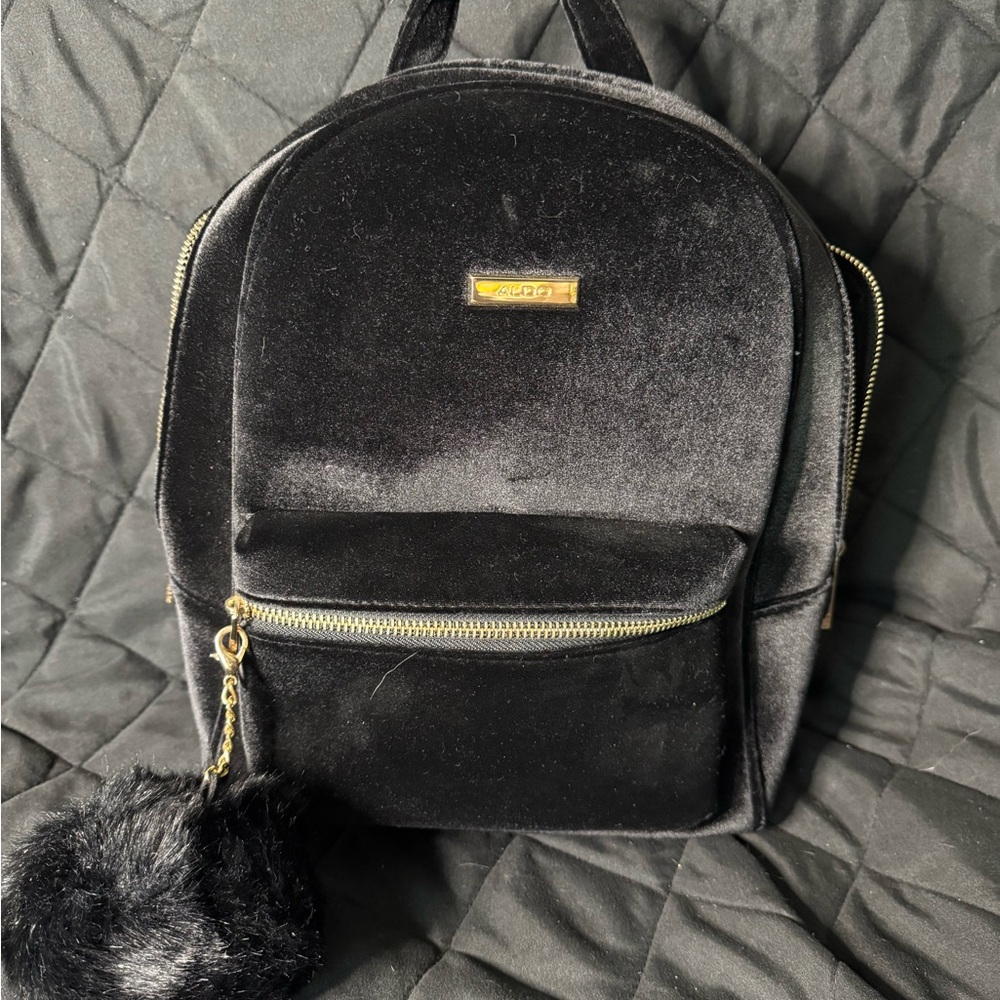 Aldo Black Velvet Backpack with Gold Accents